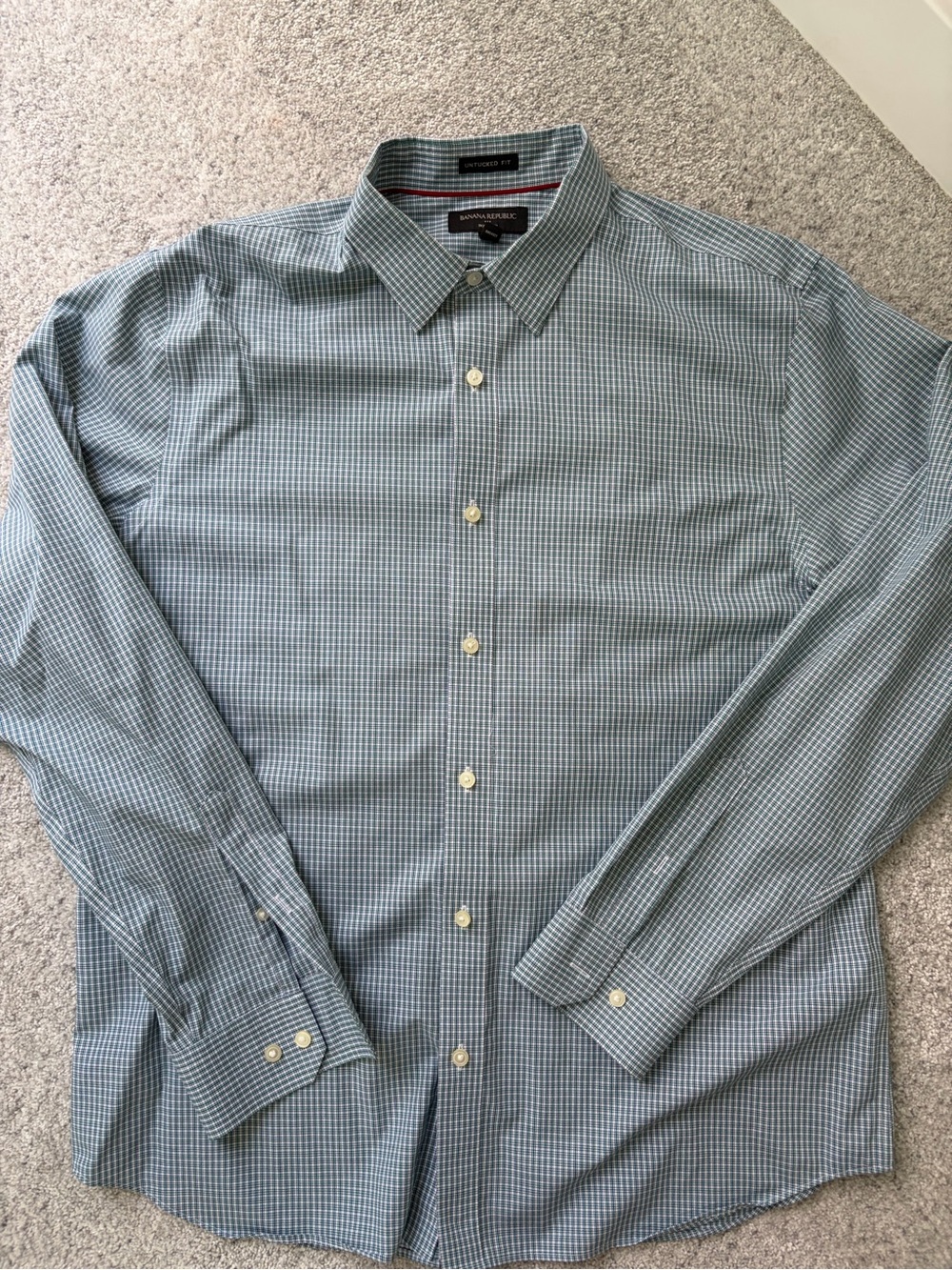 Banana Republic Green and Blue Micro-Check Dress Shirt